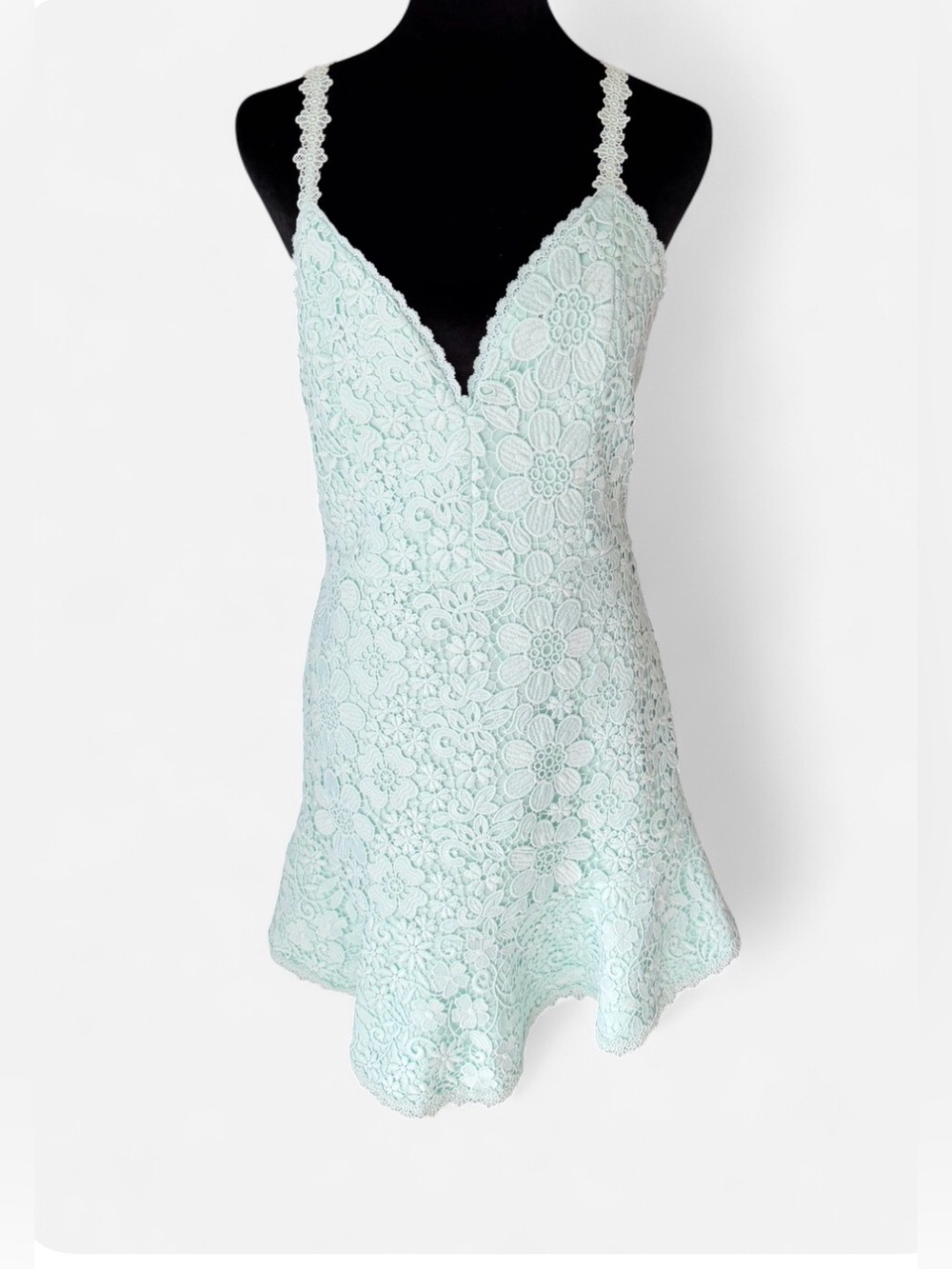 Alice + Olivia Mint Green Floral Lace Fit & Flare Dress Size 6 - Picture 2 of 6